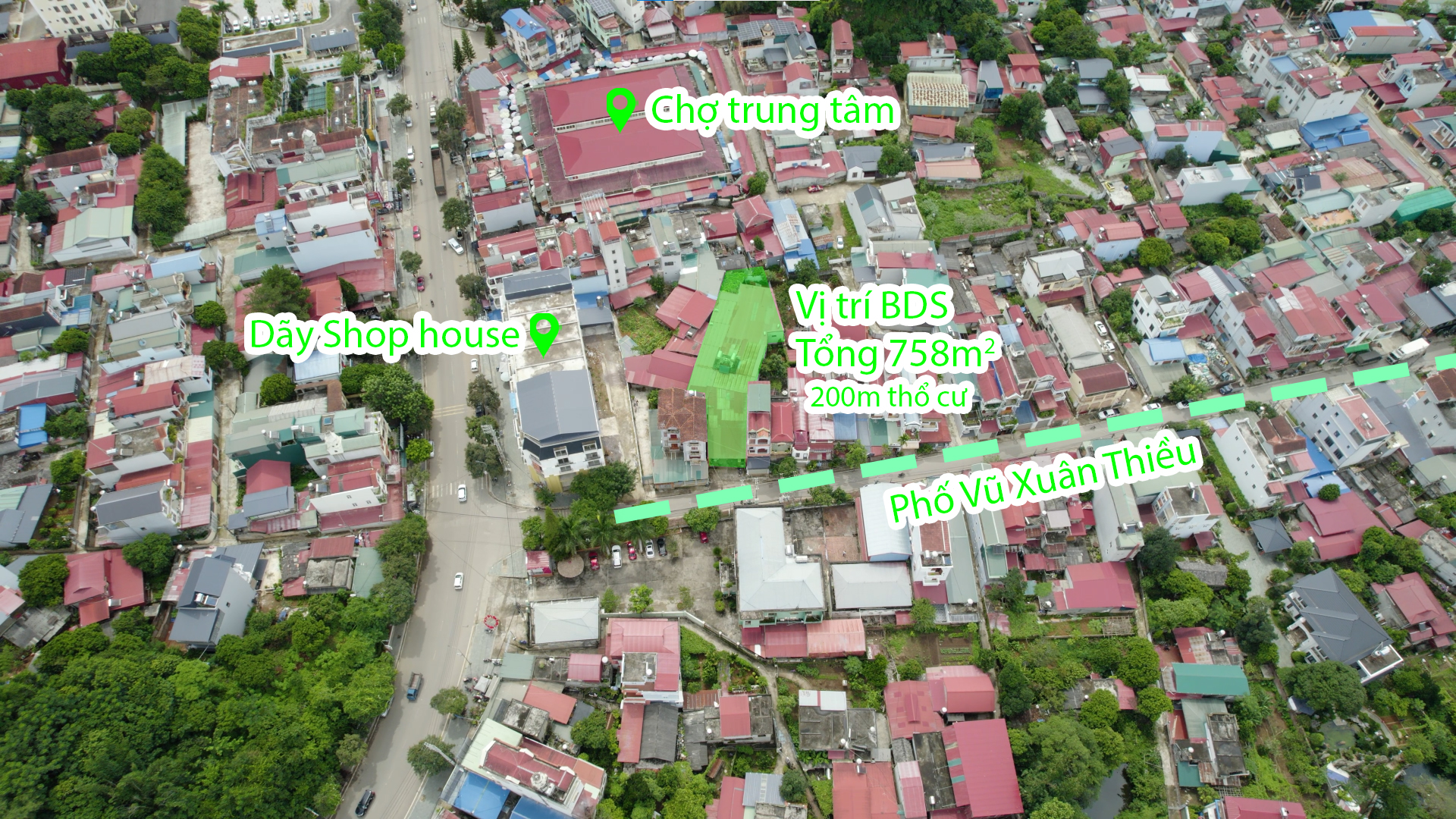 Bán lô đất mặt phố trung tâm Mộc Châu diện tích 758m2 cạnh ngã ba Vũ Xuân Thiều - Quốc lộ 6